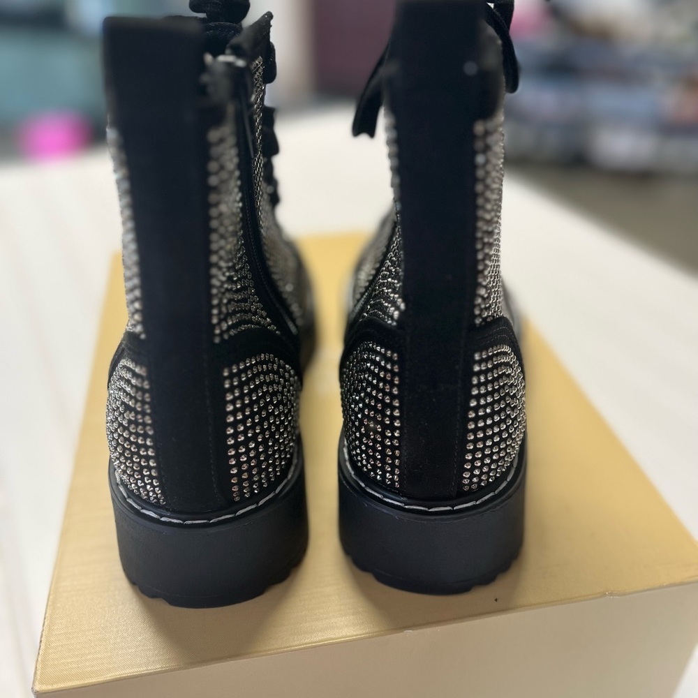 MADDEN GIRL Kurro Bedazzled Black Combat Boots Women Size 6.5 - Picture 4 of 8